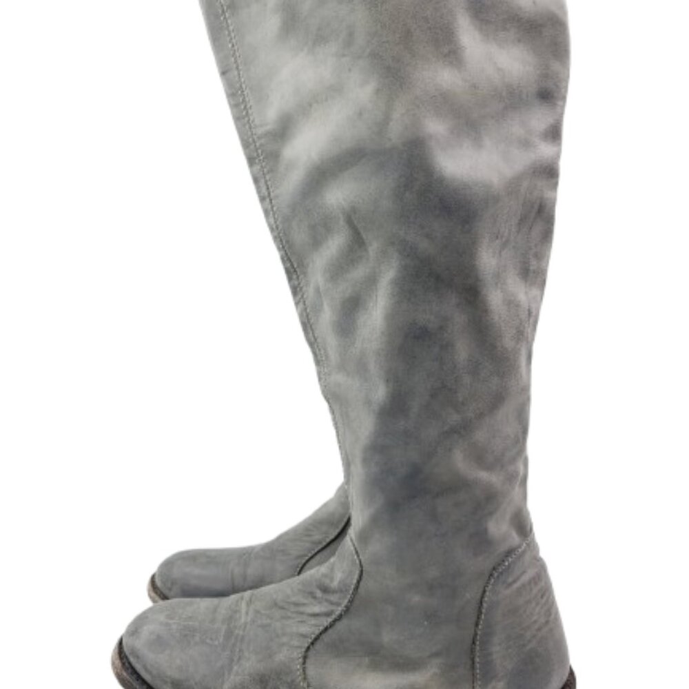 Anouk Women's Grey Round Toe Leather Side-Zip Knee High Riding‎ Boots Size 9